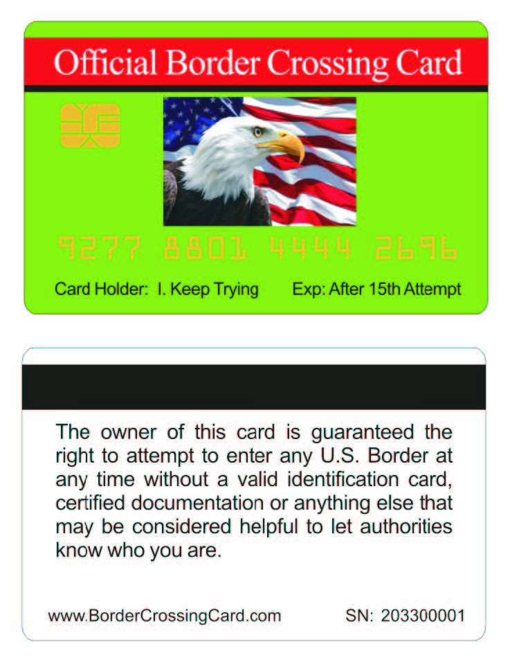 Official Border Crossing Card™ (4 PACK) Free Shipping..
