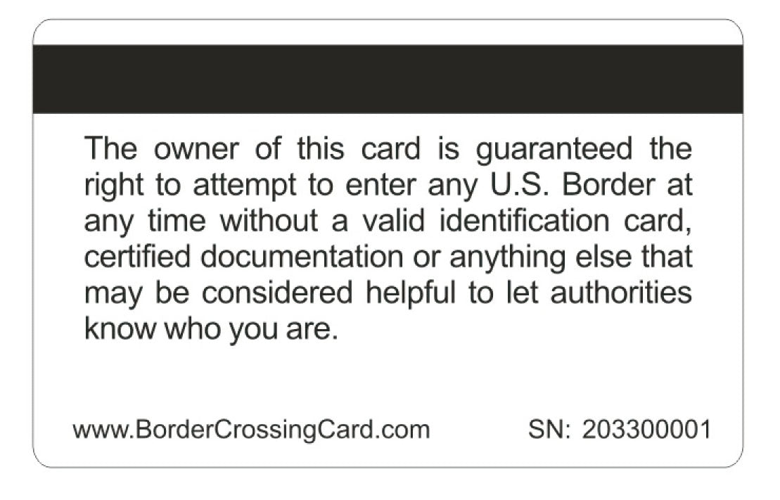 Official Border Crossing Card™ (4 PACK) Free Shipping..