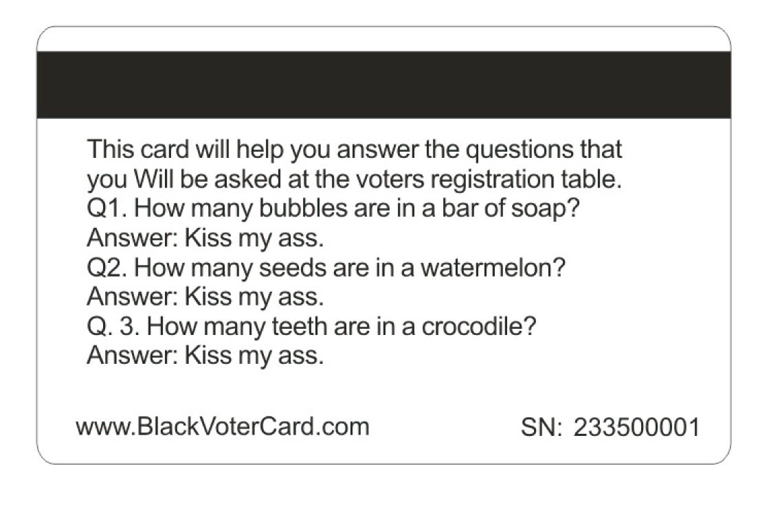 Official Black Voter I.D. Card™ (4 PACK) Free Shipping..