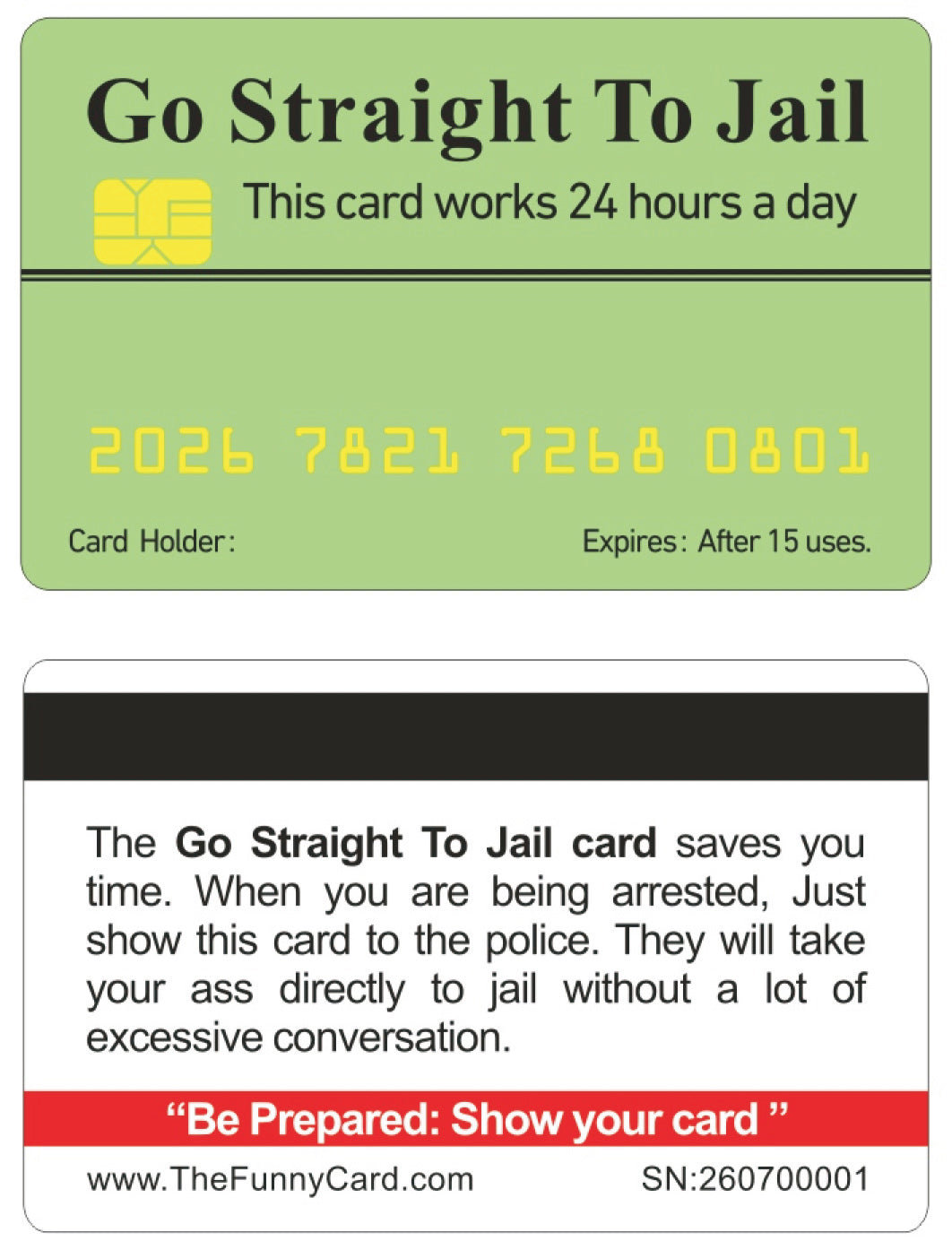 Official Go Straight To Jail Card. 8 PACK (Free Shipping)