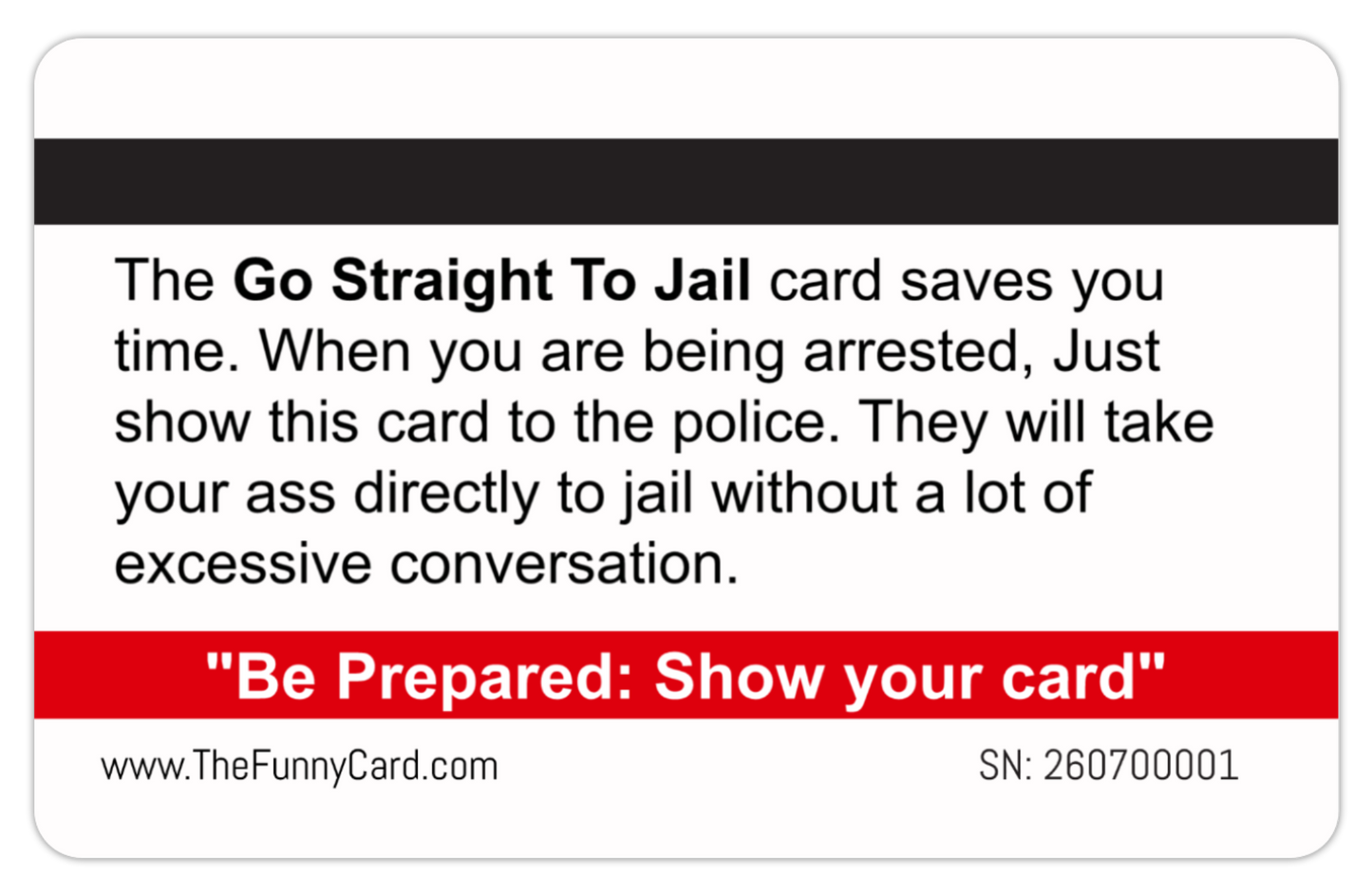 Official Go Straight To Jail Card. 8 PACK (Free Shipping)
