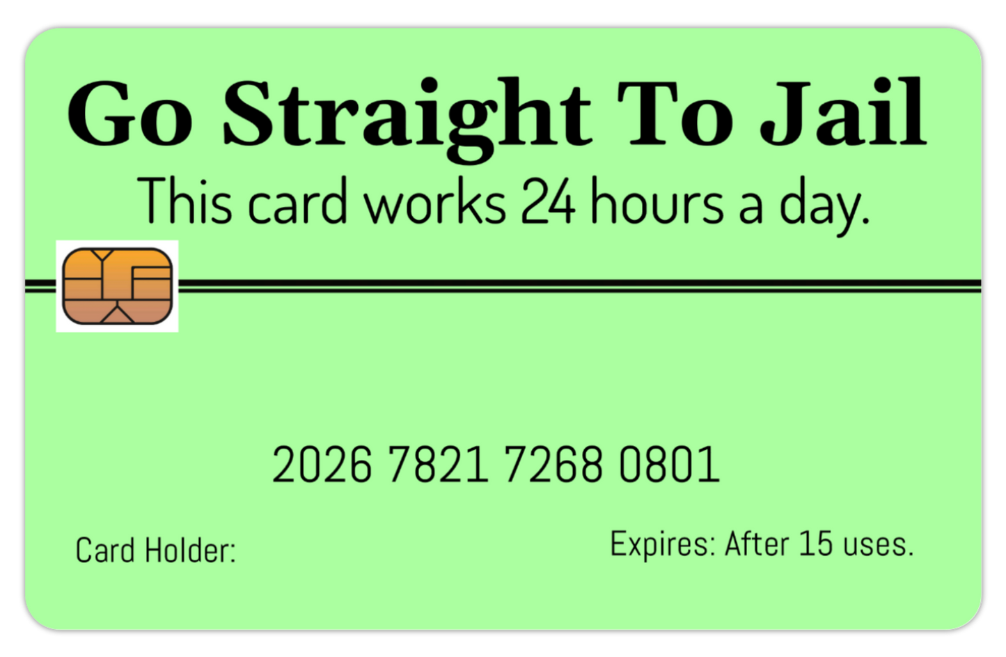 Official Go Straight To Jail Card. 8 PACK (Free Shipping)