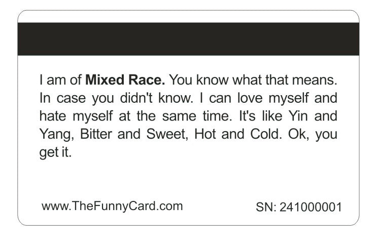 Official Mixed Race Person Card (4 PACK) Free Shipping.