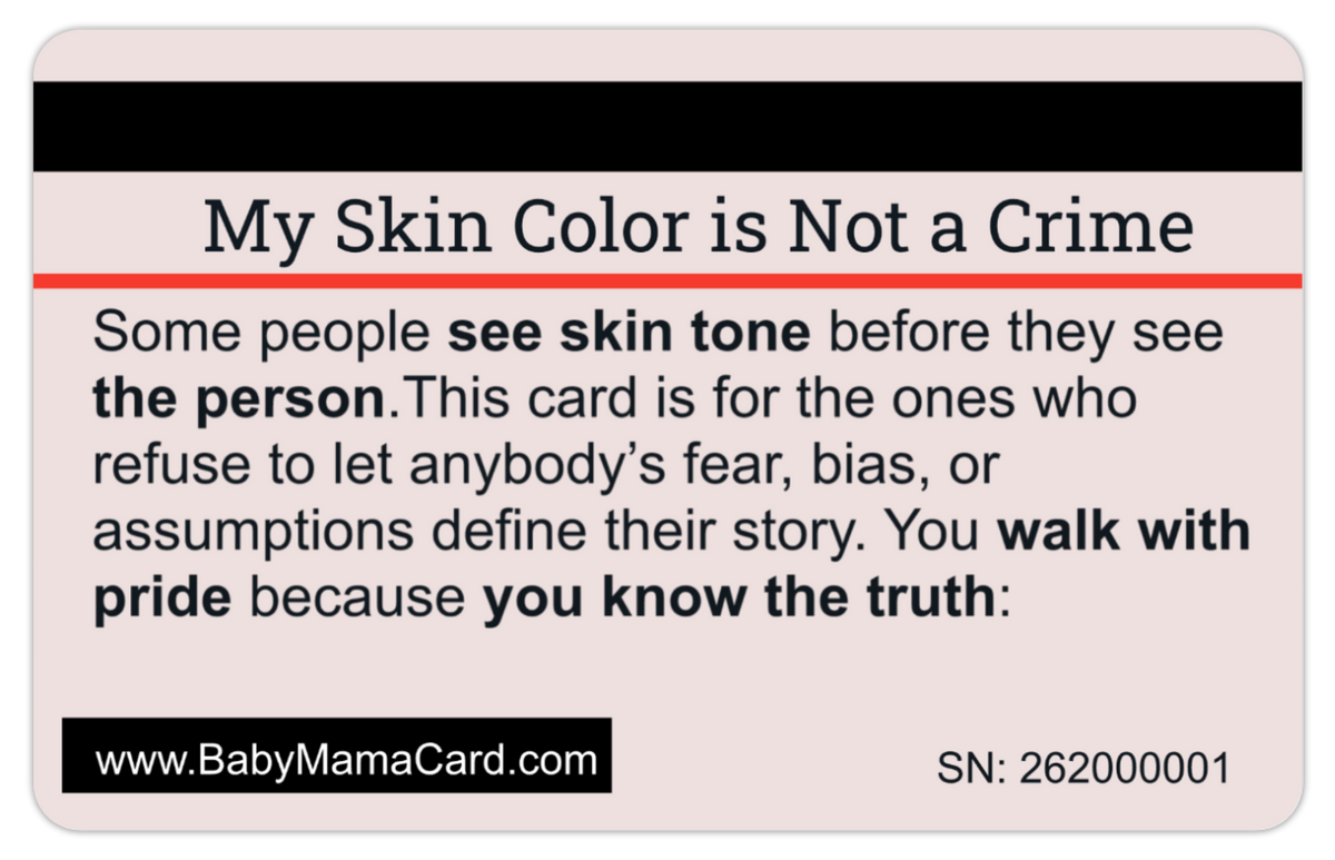 My Skin Color Is Not A Crime Card: 8 PACK (Free Shipping).