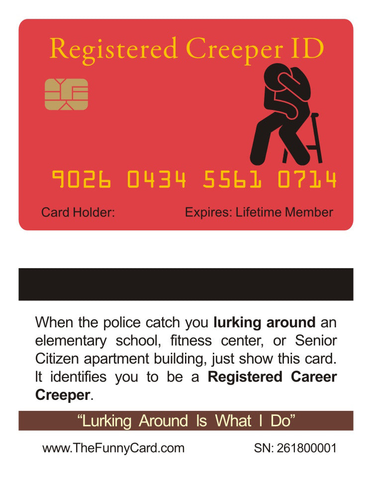 Official Registered Creeper Card. 8 PACK  (Free Shipping)