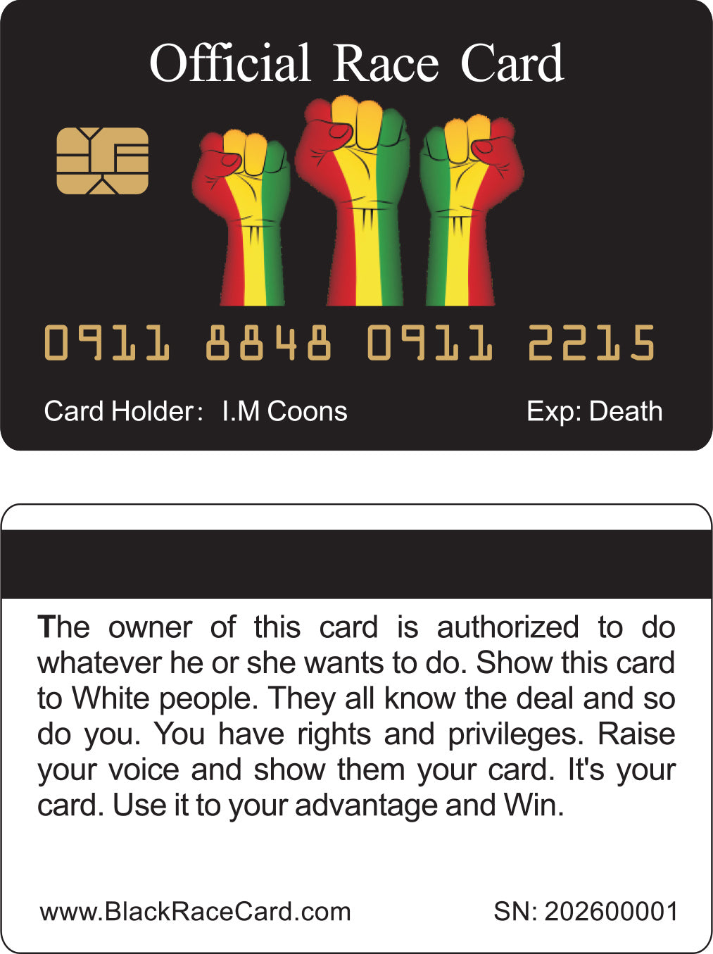 Official Reparations Card™ (4-9 PACK) Free Shipping.