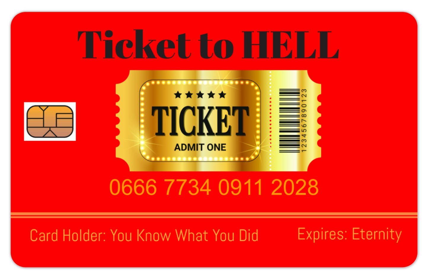 Ticket To Hell Card: 8 PACK (Free Shipping)