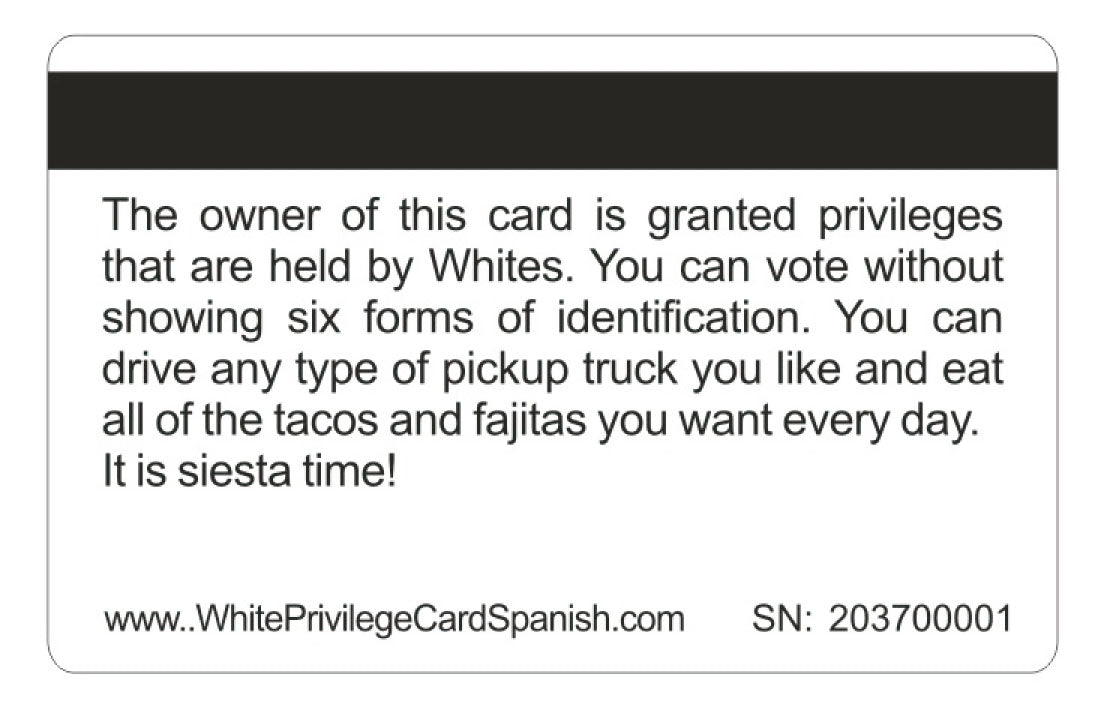 White Privilege Spanish Card™  (4 PACK) Free Shipping.