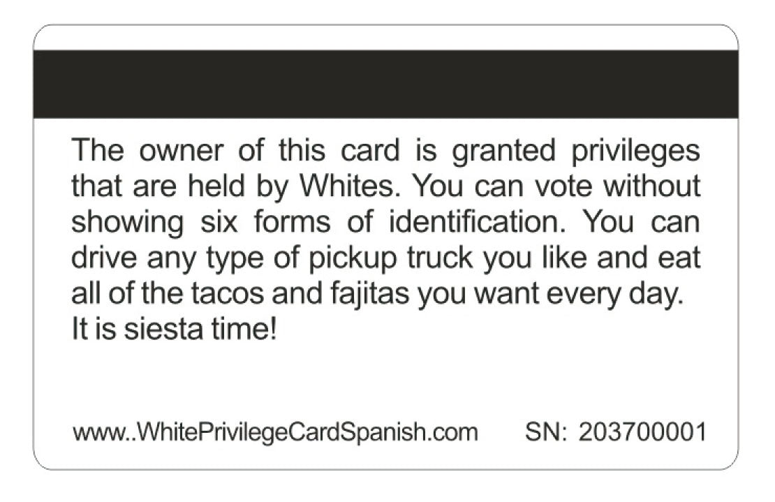 Official White Privilege SPANISH Card™  (4 PACK) Free Shipping.